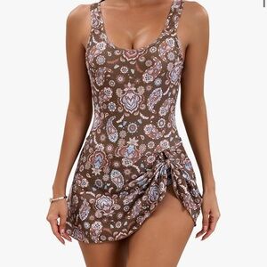 Brown Paisley Women's Swim Dress